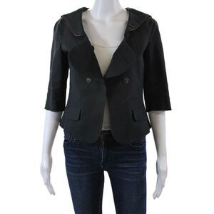 Minden Chan Womens Cotton Double Breasted Zip Trim Jacket Black Size 6